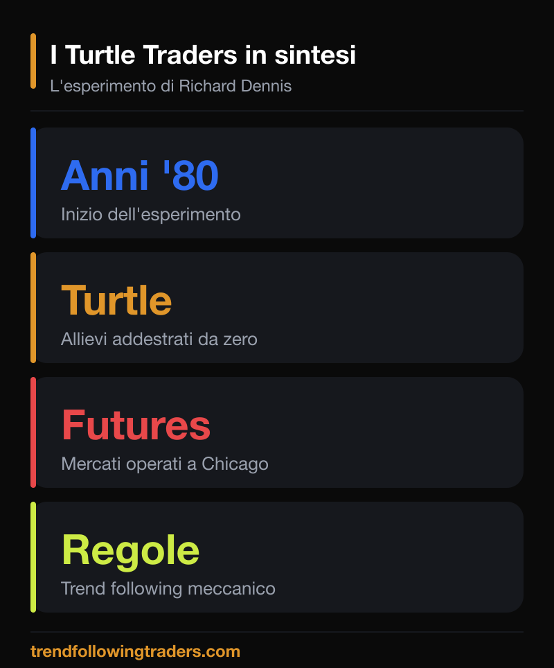 Richard Dennis e l'esperimento dei Turtle Traders in numeri: anno, mercato e metodo.