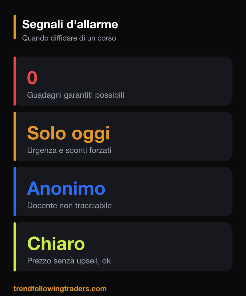 Segnali d'allarme da valutare quando si confronta il miglior corso di trading a pagamento.