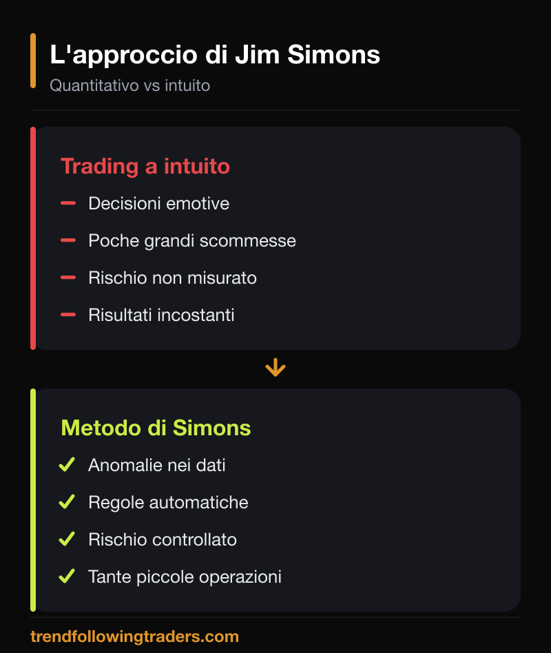 L'approccio quantitativo di Jim Simons a confronto con il trading discrezionale comune