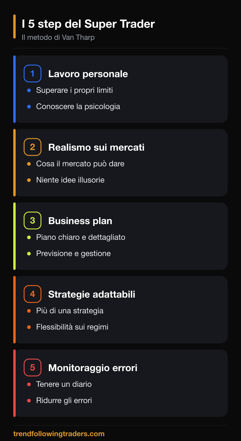 I cinque step del libro Super Trader di Van Tharp per risultati consistenti.