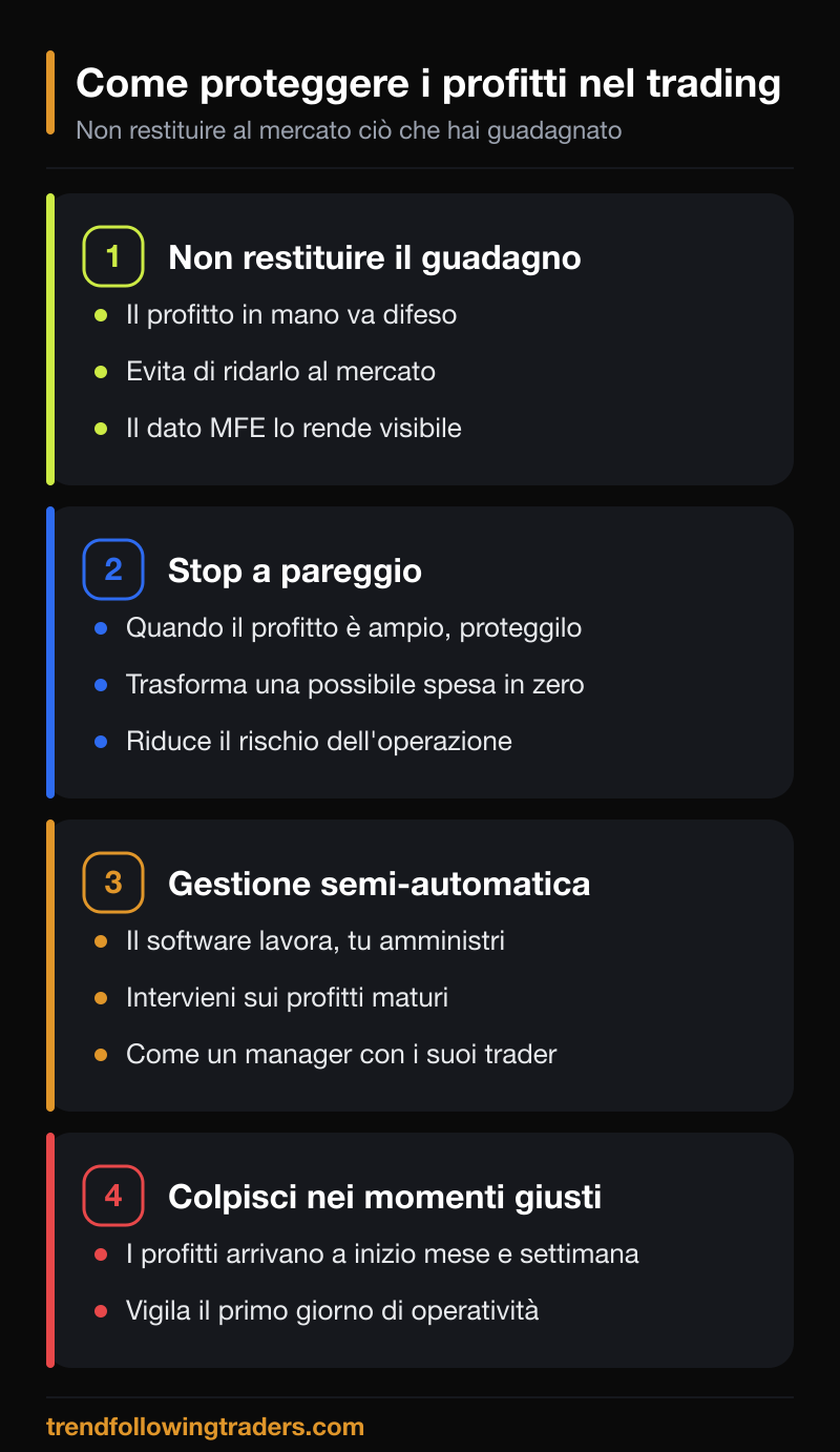 Come proteggere i profitti nel trading: MFE, stop a pareggio e gestione semi-automatica